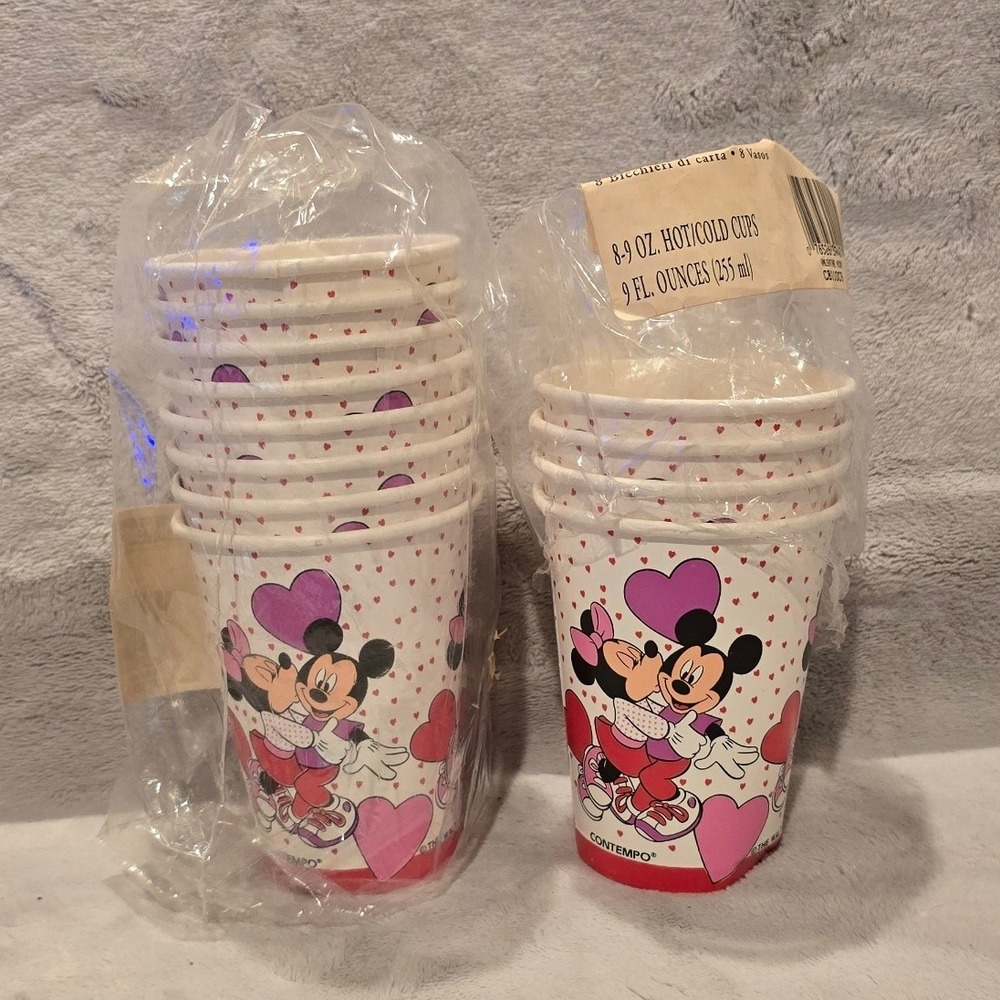 Vintage Contempo Disney Mickey Minnie Mouse Valentine 9oz Paper Cups 12ct